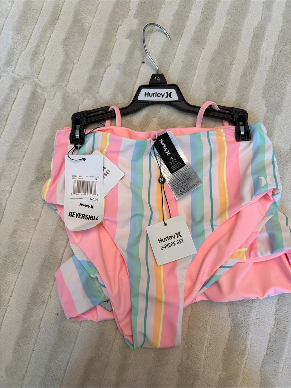 Hurley Pastel Multi-Stripe Bikini Set - Pink, Mint, Yellow, Blue